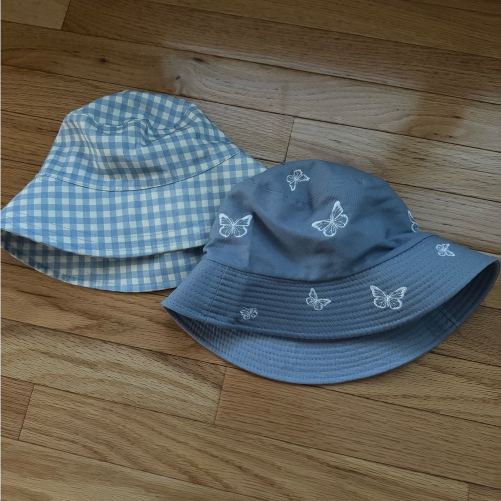 H&M Blue Butterfly and Checkered Bucket Hat Set, size Small